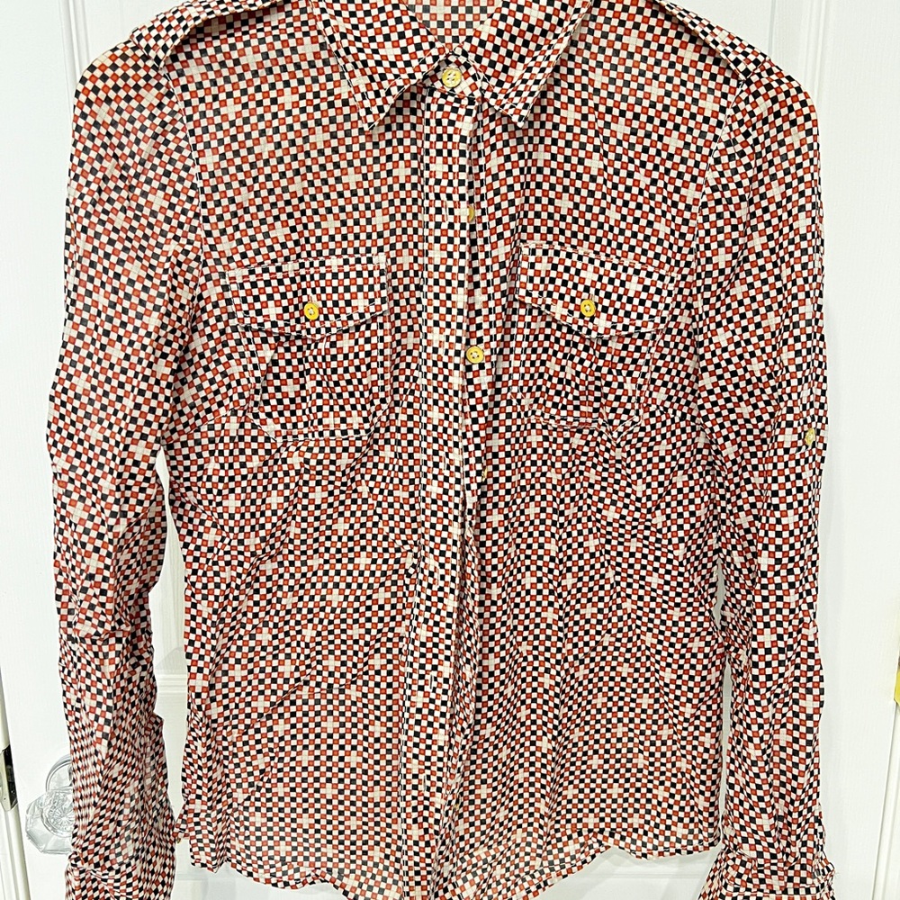 Tory Burch Women's Red and Black Checkered Button-Down Shirt